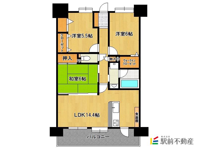 エバーライフネアシティ久留米壱番館(3LDK/5階)の間取り写真