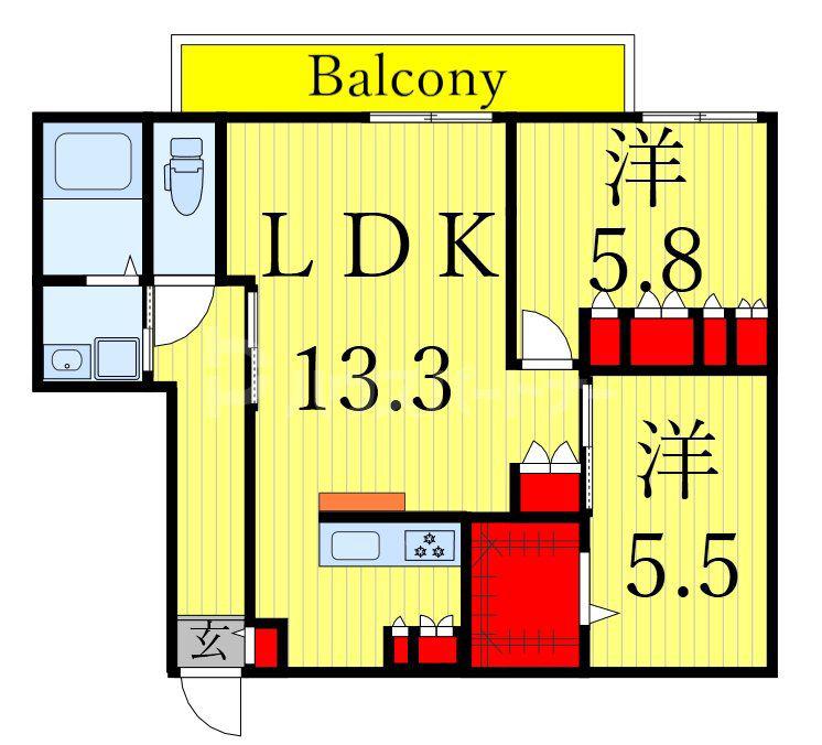 ソレイユ(2LDK/2階)の間取り写真