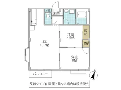 エルディム石崎(2LDK/2階)の間取り写真