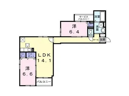 アドヴァンス(2LDK/1階)の間取り写真