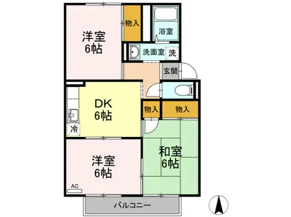 オークス金子A棟(3DK/2階)の間取り写真