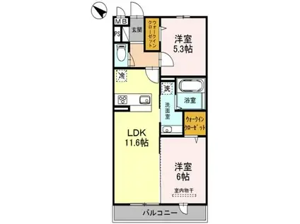 CRESCENTE経堂 壱番館(2LDK/2階)の間取り写真