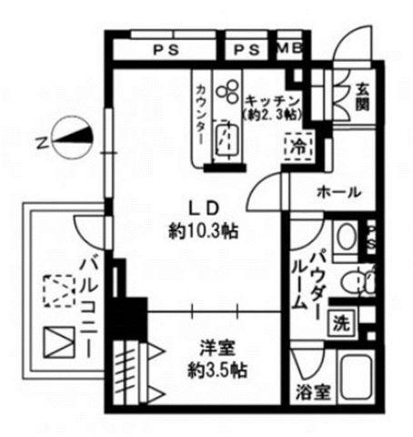 レジディア四谷三丁目(1LDK/3階)の間取り写真