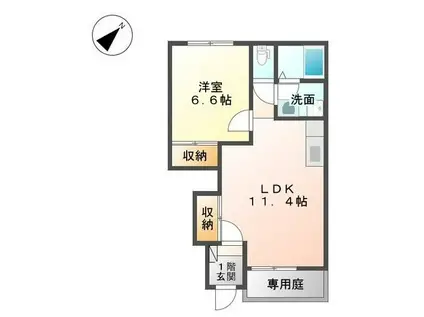 どんどんハウスII(1LDK/1階)の間取り写真