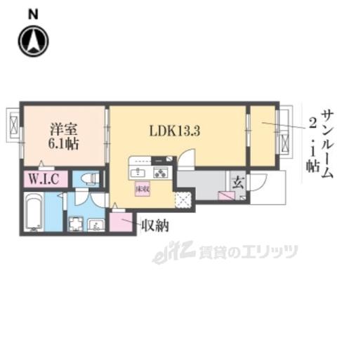 セレノ生駒Ⅰ(1LDK/1階)の間取り写真