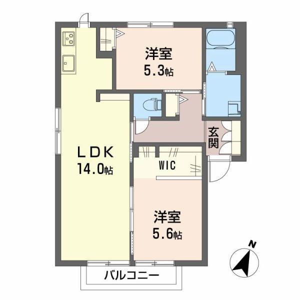 ビックイーストB棟(2LDK/1階)の間取り写真