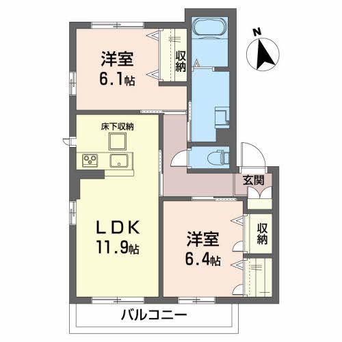 クレフォート貞山III(2LDK/1階)の間取り写真