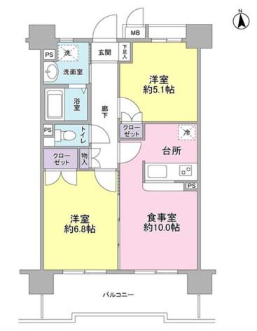 KDXレジデンス上北沢(2LDK/5階)の間取り写真