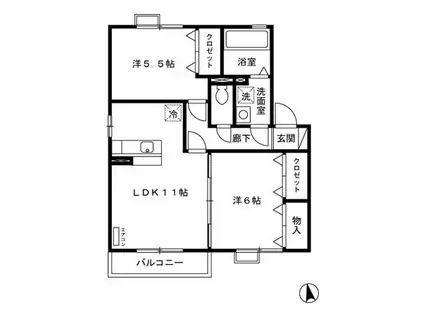 リビングタウンひたち野B(2LDK/2階)の間取り写真