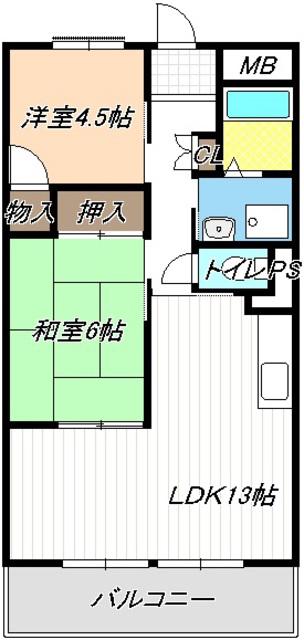 アルカディア(2LDK/1階)の間取り写真