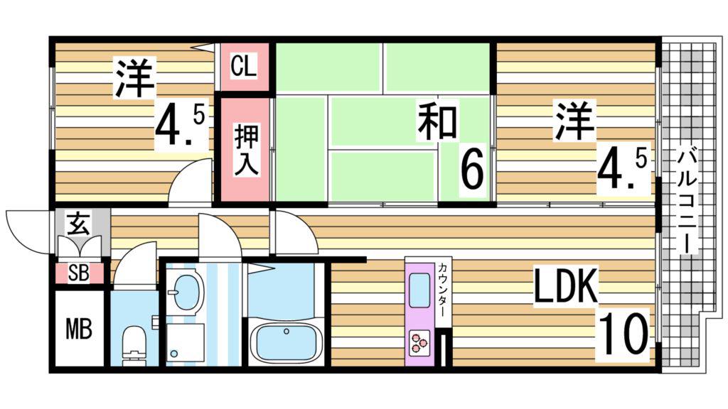 日宝アドニス塩屋(3LDK/2階)の間取り写真