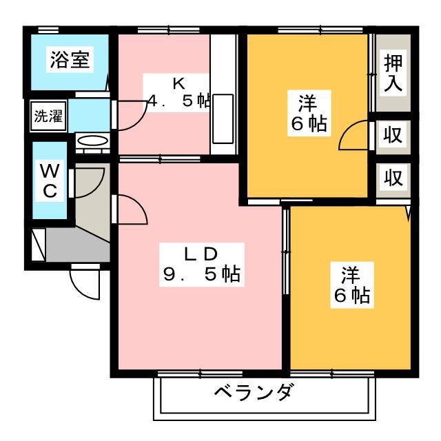 クレア・笹部 A(2LDK/2階)の間取り写真