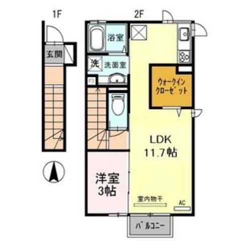 プラムコート(1LDK/2階)の間取り写真