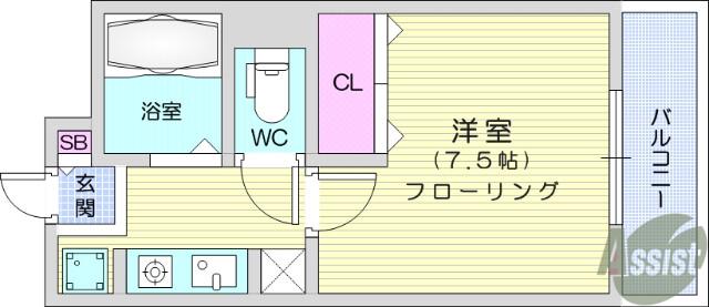 メゾンドレーヌ(1K/2階)の間取り写真