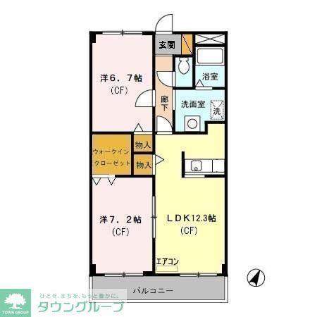 オークス皇山道(2LDK/3階)の間取り写真