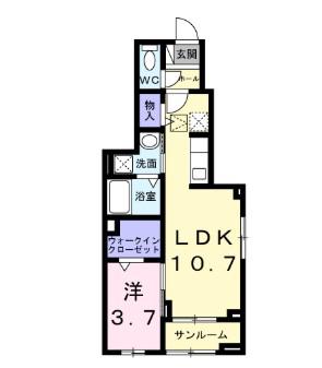 カーサルーチェ(1LDK/1階)の間取り写真