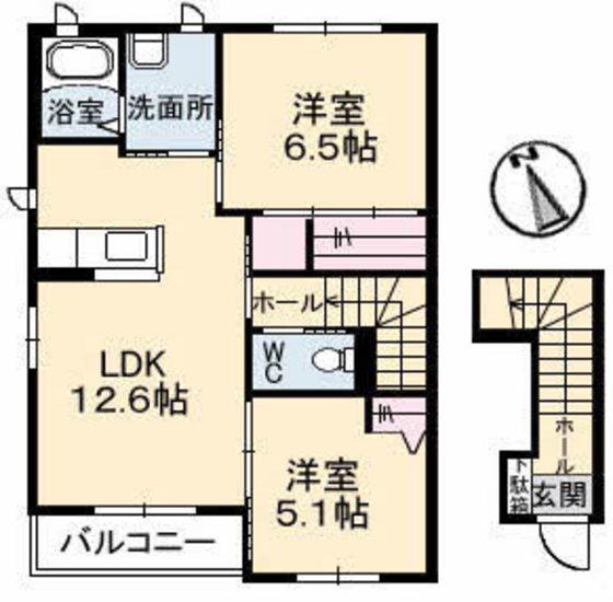 VESTA 壱番館(2LDK/2階)の間取り写真