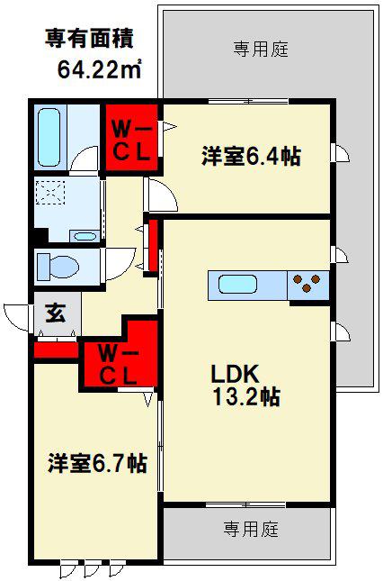 D-ROOM折尾駅前(2LDK/1階)の間取り写真