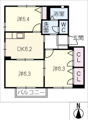 サンピア杭瀬 A棟(3DK/1階)の間取り写真