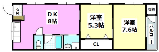 ラフィーネ(2DK/4階)の間取り写真