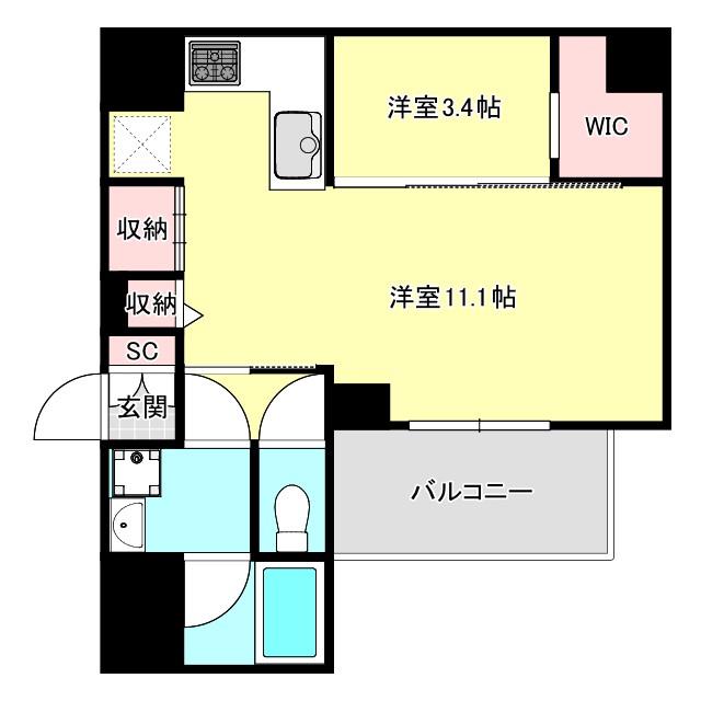 エスリードレジデンス ザ・グラン南堀江(1LDK/4階)の間取り写真