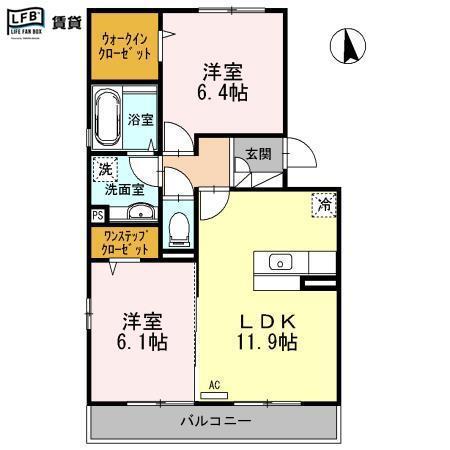 ベルモンゾ D-ROOM(2LDK/3階)の間取り写真