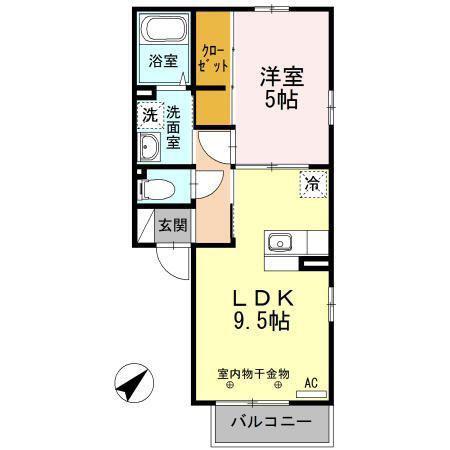 サウスWINDFREA(1LDK/2階)の間取り写真