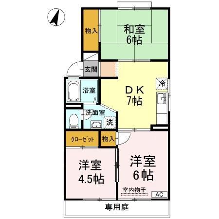 すみれハイツC棟(3DK/1階)の間取り写真