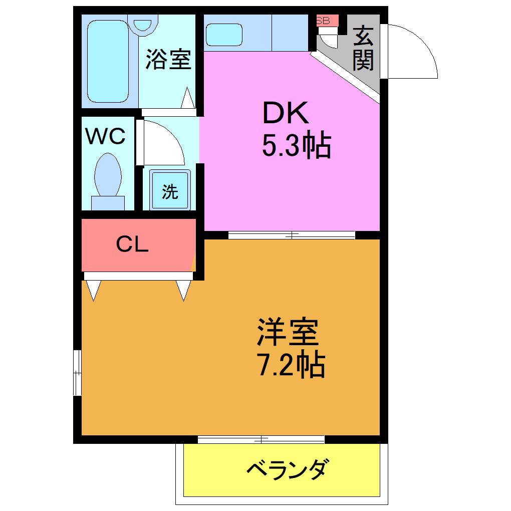 メゾン青葉(1DK/2階)の間取り写真