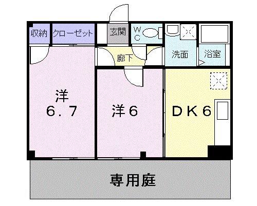 サウスヴィラ(2DK/1階)の間取り写真