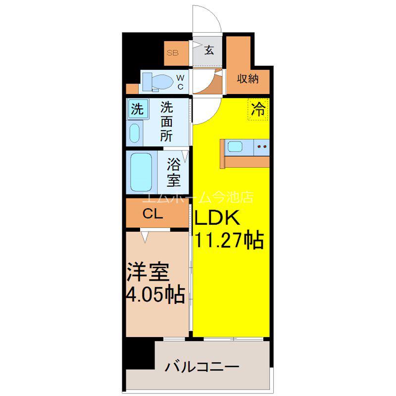 プレイズシード車道スクエア(1LDK/8階)の間取り写真