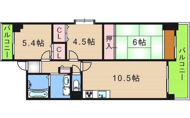 南海グランドコート住之江公園(3LDK/6階)の間取り写真
