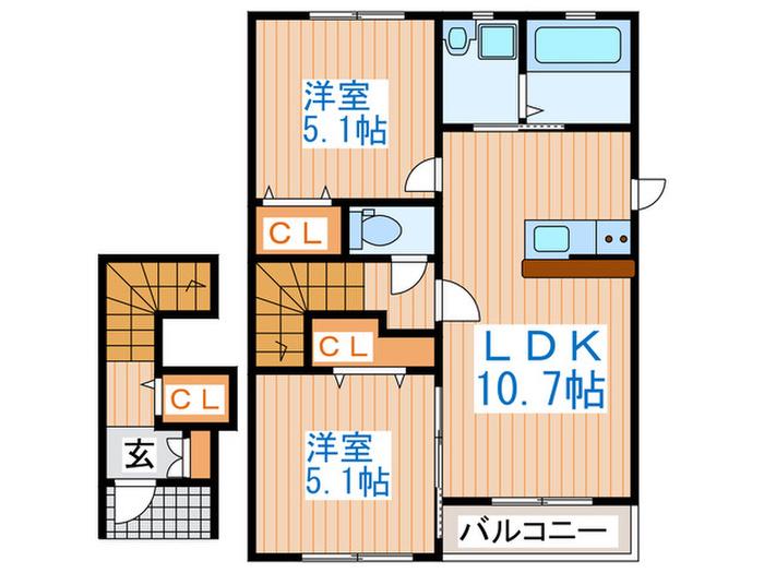 フェリーチェ荒井S(2LDK/2階)の間取り写真