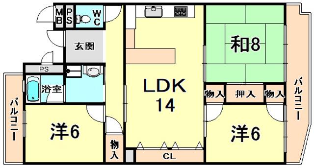 香枦園第2マンション(3LDK/1階)の間取り写真