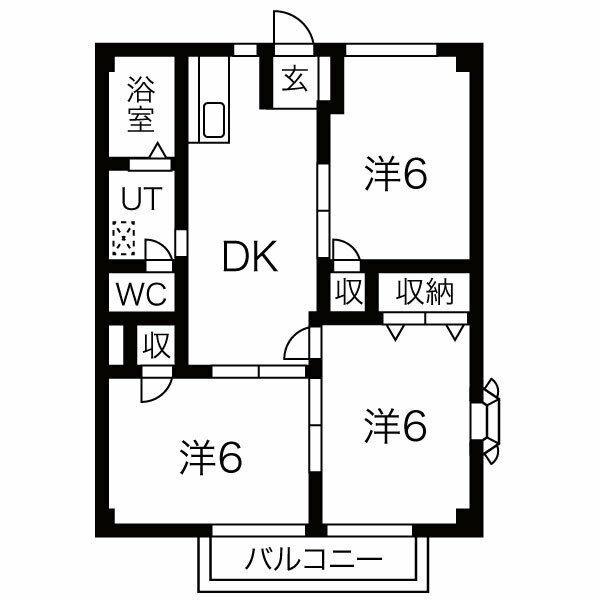 リバティーヒルズ B棟(3DK/2階)の間取り写真