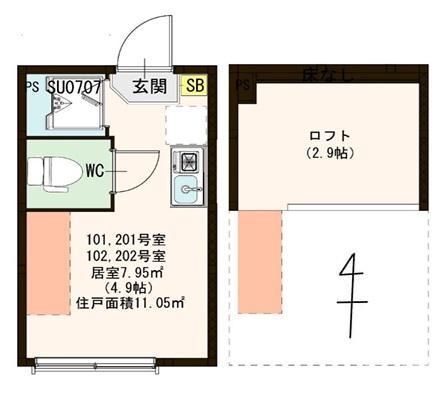 ハーモニーテラス東蒲田(ワンルーム/2階)の間取り写真