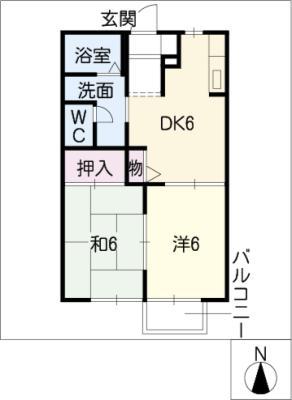 ムーンリバーサイドB棟(2DK/2階)の間取り写真