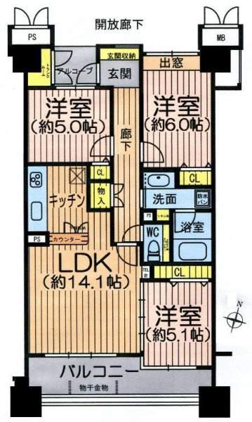 Dレスティアブランオーブ新田東(3LDK/6階)の間取り写真