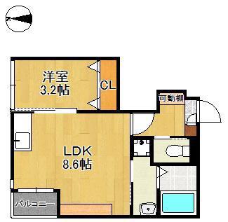 LILA城野(1LDK/1階)の間取り写真