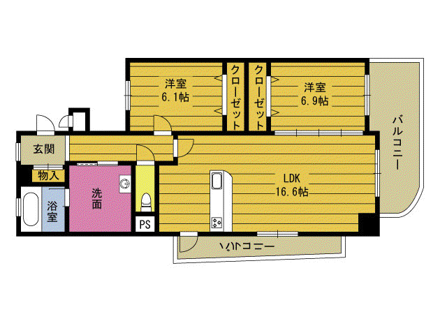 エスポワール星生(2LDK/5階)の間取り写真