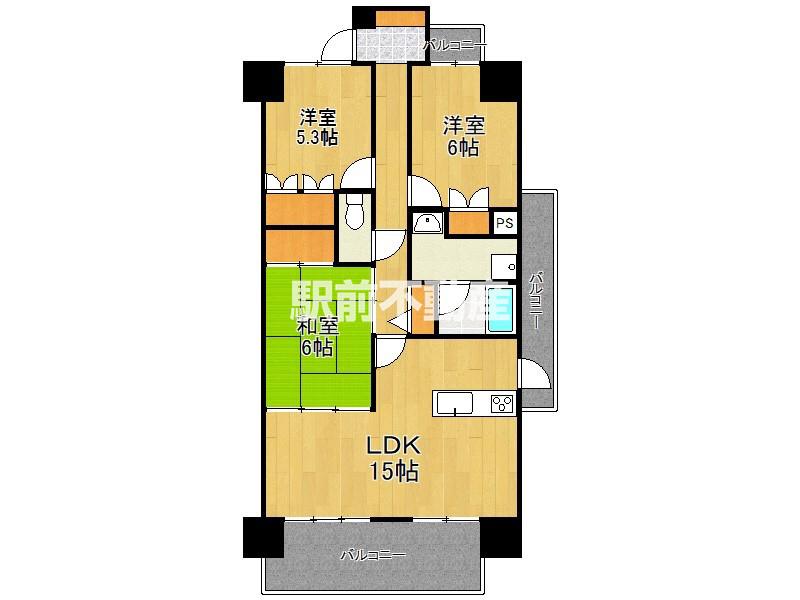 サーパス大財第2(3LDK/8階)の間取り写真
