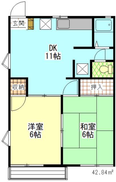 ハタノコーポ長房A(2DK/2階)の間取り写真