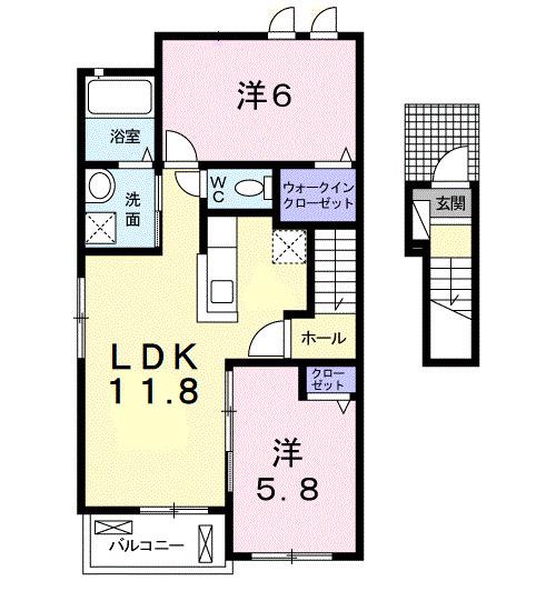 サンライズガーデンD(2LDK/2階)の間取り写真