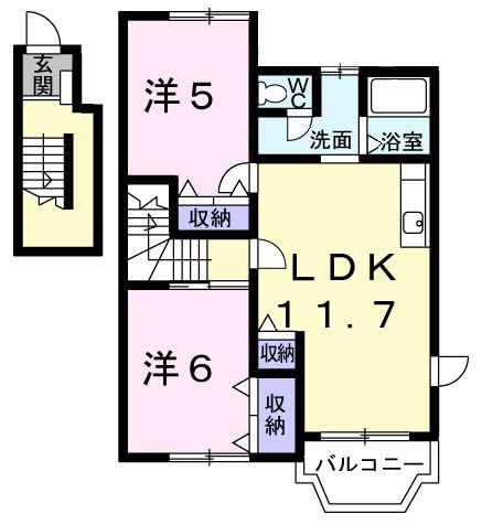 ピュアクエスト(2LDK/2階)の間取り写真