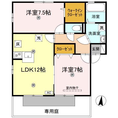 プロヴァンス土器東 B棟(2LDK/1階)の間取り写真