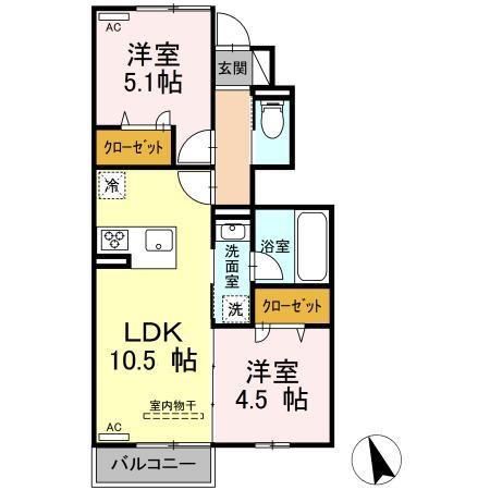 AVENIR五代町II(2LDK/1階)の間取り写真