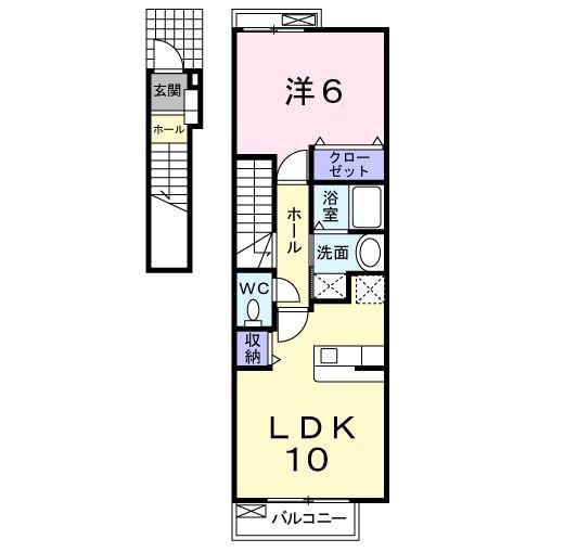 サニータウン曽根C棟(1LDK/2階)の間取り写真