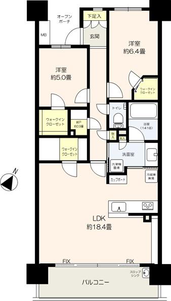 検見川浜レジデンス(2LDK/15階)の間取り写真