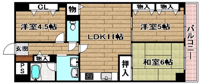 カサエステ壱番館(3LDK/5階)の間取り写真