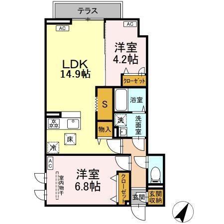 セレスティア柴又VII(2LDK/1階)の間取り写真
